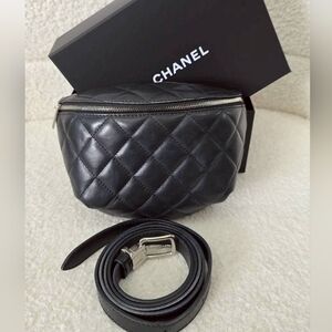 **SOLD** CHANEL Black Quilted Belt Bag with Silver Accents